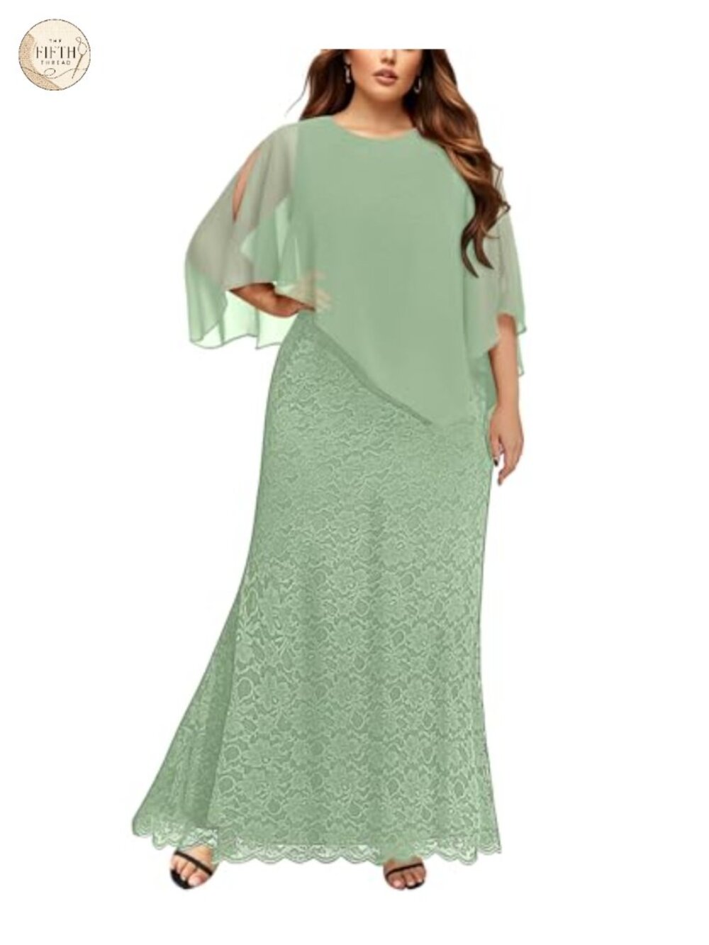 Plus Size Lace Mermaid Gown Chiffon Cape Formal Evening Dress